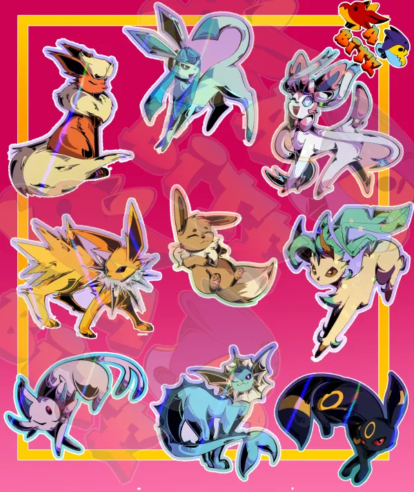Eevee Evolutions | Eevee | Umbreon | Espeon | Colored Edge Stickers 