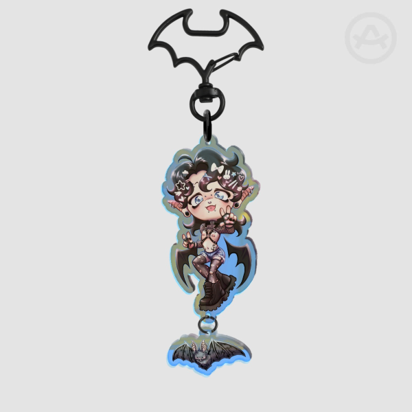 Trish and Bat Acrylic Rainbow Keychain