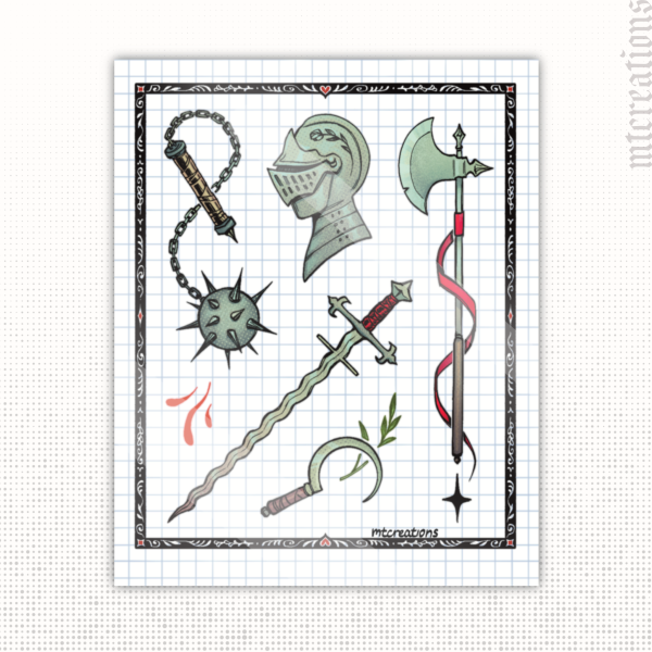 Medieval Weapons | Coated Paper Stickers Sheet