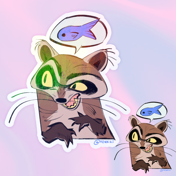 Raccoon fih rainbow sticker
