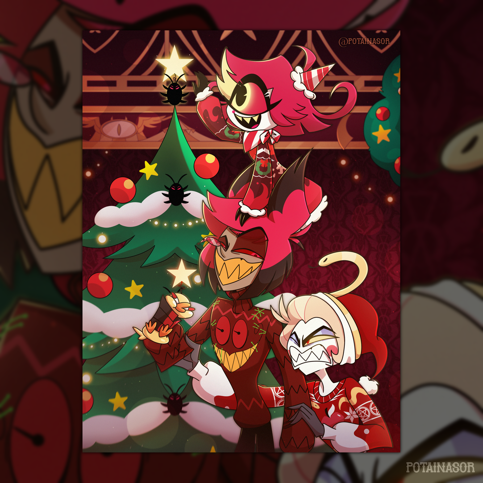 Alastor, Lucifer and Nifty Sinsmas 🎄✨️ | Hazbin Hotel poster
