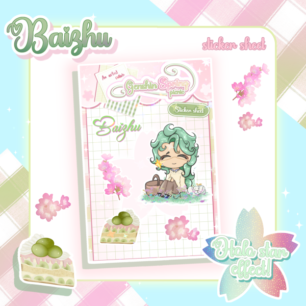 Baizhu Genshin Spring Picnic Coated Paper Stickers Sheet