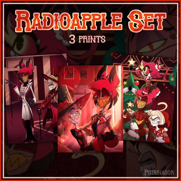 Radioapple 📻🍎 3 print set | Hazbin Hotel fanart | Potainasor 