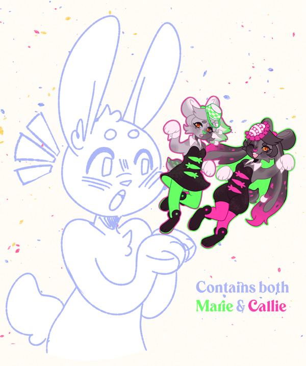 Bunny Squid Sisters Colored Edge Die Cut Stickers