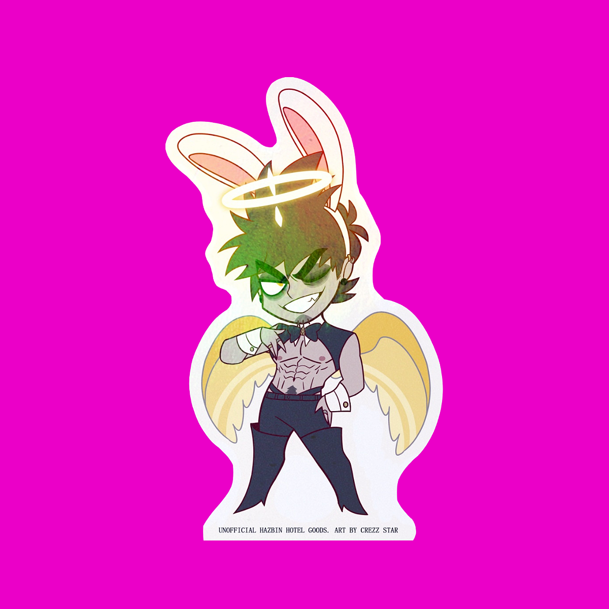 Hazbin Hotel: Easter 2026 -Black rabbit- Adam (Rainbow Holo Die cut sticker)