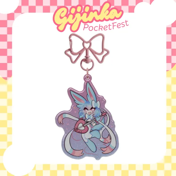 Shiny Sylveon Gijinka Bassist Epoxy Glitter Acrylic Keychain