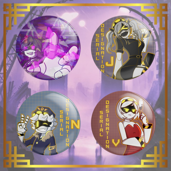 Murder Drones Round Badges Set (Button Pins) - N, V, J, Uzi