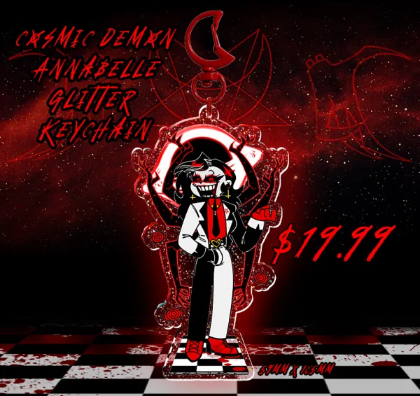 Cosmic demon Annabelle Glitter Acrylic Keychain
