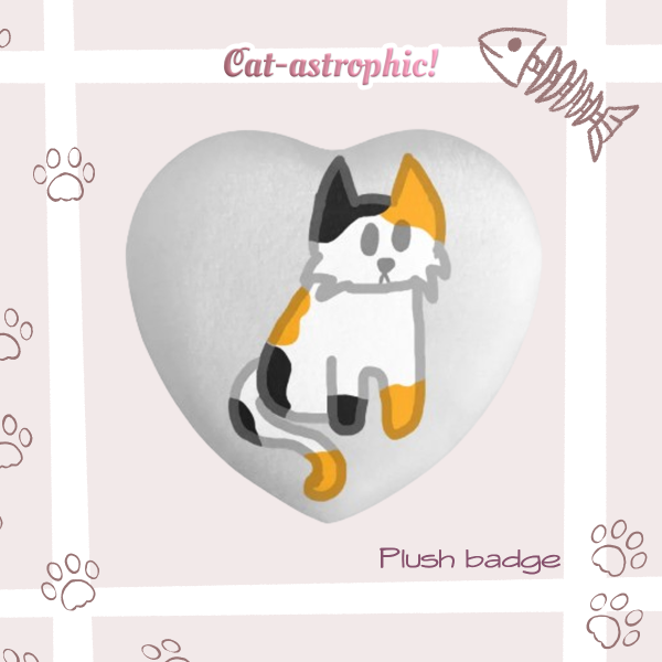 Calico sitting kitty plush badge