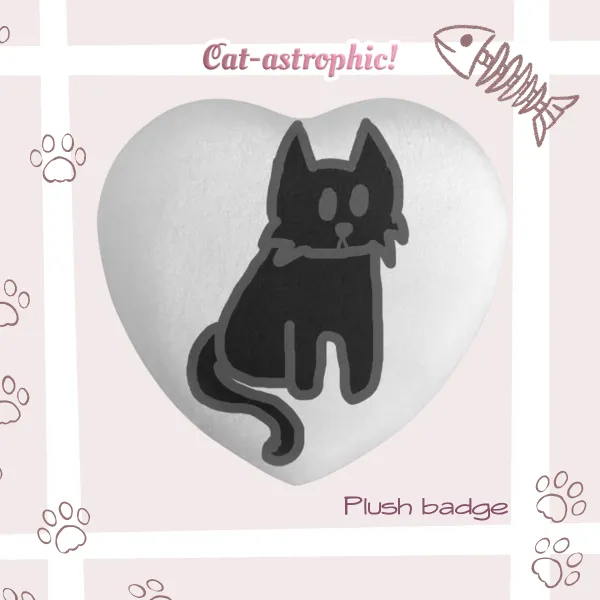 Black sitting kitty plush badge