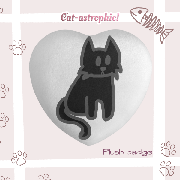 Black sitting kitty plush badge