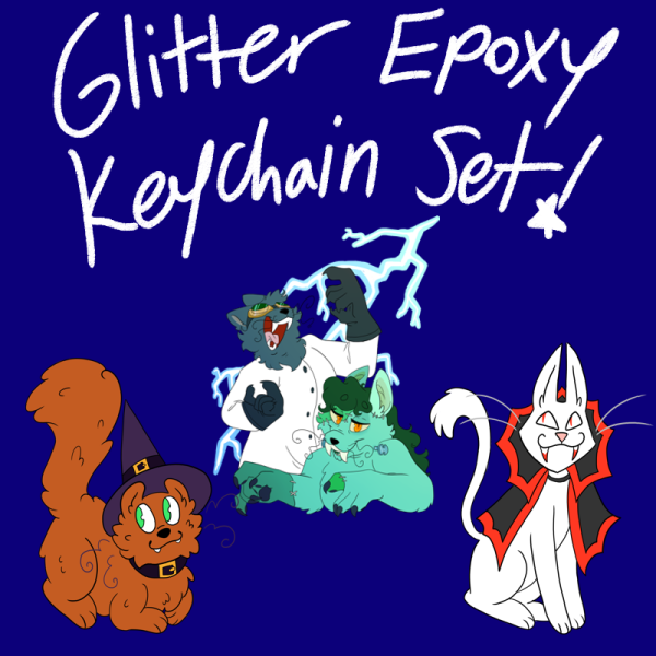 Halloween Kitties - Glitter Epoxy Acrylic Keychain Set