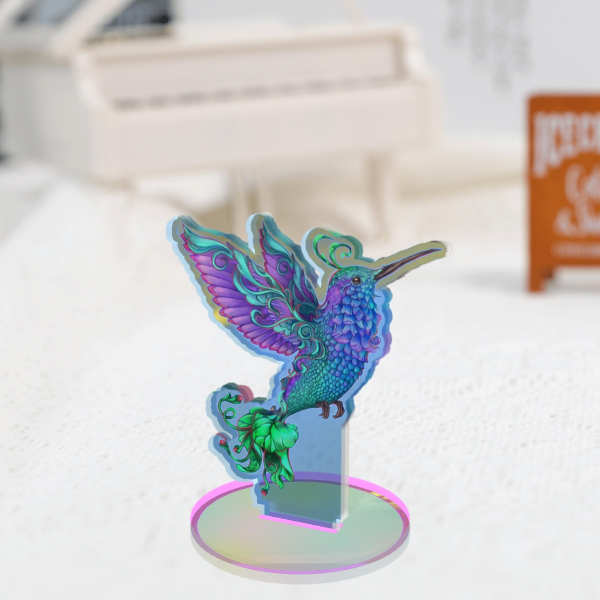 Small Fantasy whimsical hummingbird Holographic Rainbow Acrylic Standee