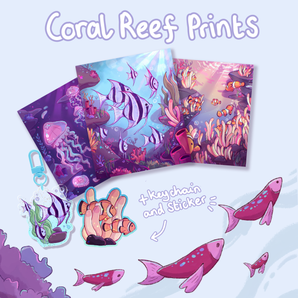 Coral Reef Print Set - includes 3x prints + keychain and sticker