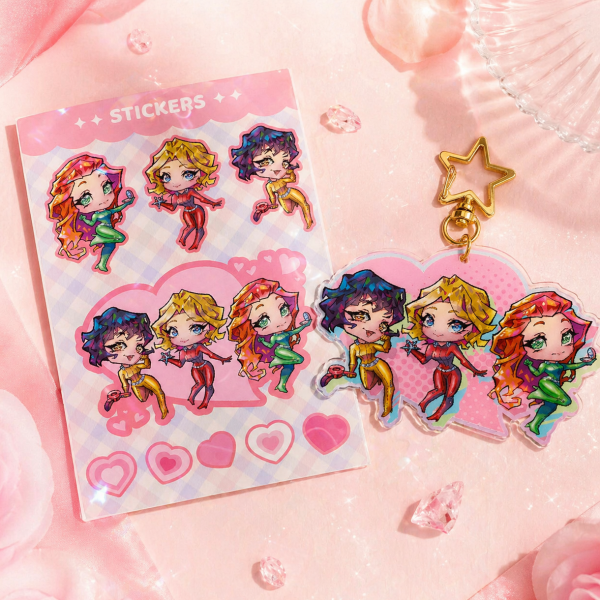 Set Totally Spies sticker sheet & Keychain