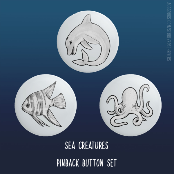 Sea Creatures Pinback Button Set