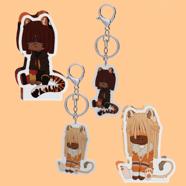 blindfold brothers keychain and acrylic block set