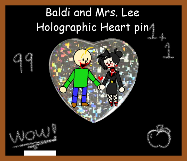 Baldi and Mrs. Lee holographic heart pin