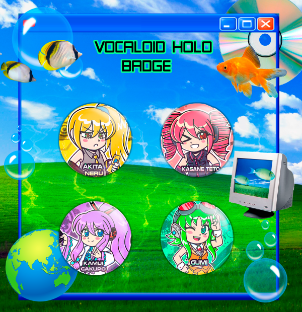 Vocaloid set  holo badge + sticker sheet 1