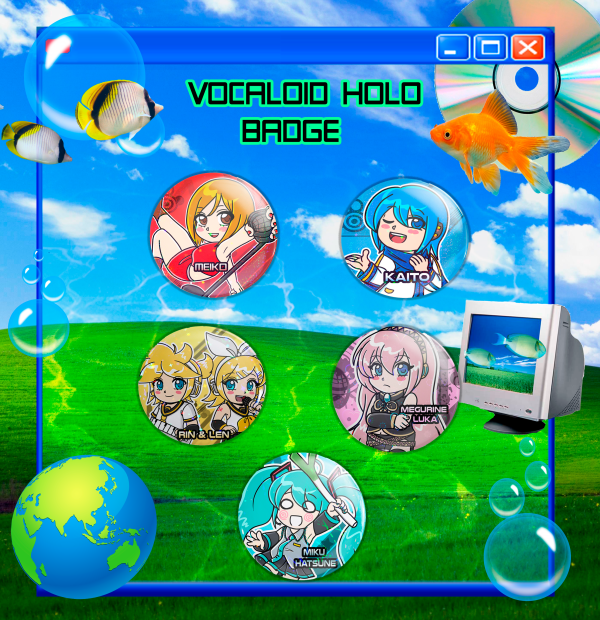 Vocaloid set  holo badge + sticker sheet 1