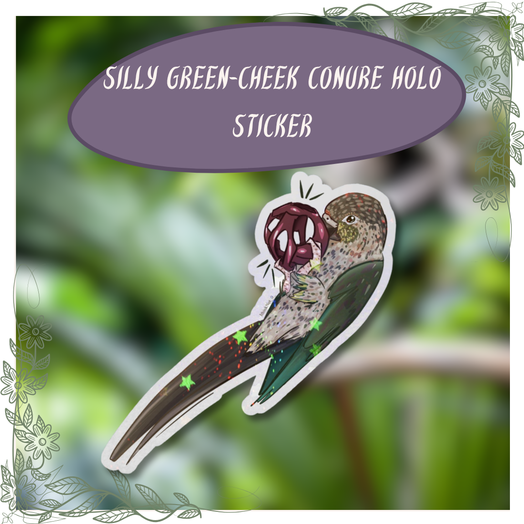 Silly Green-Cheek Conure Holo Sticker