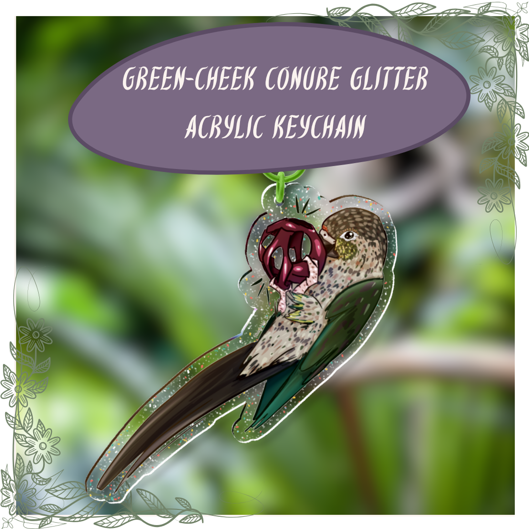 Green-Cheek Conure Glitter Acrylic Keychain