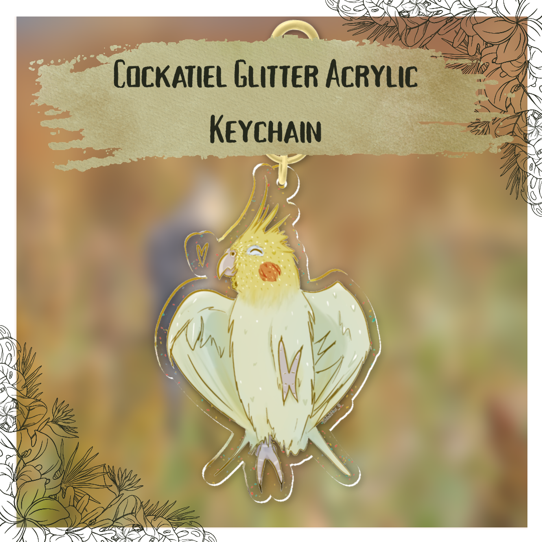 Cockatiel Glitter Acrylic Keychain