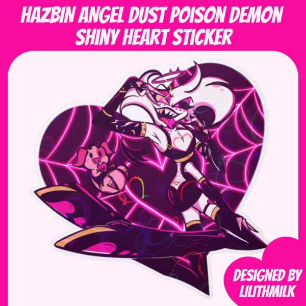 Hazbin Hotel Angel Dust Poison Demon Shiny Hearts Die Cut Sticker
