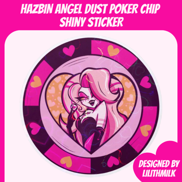 Hazbin Hotel Angel Dust Poker Chip Losin' Streak Heart Die Cut Sticker