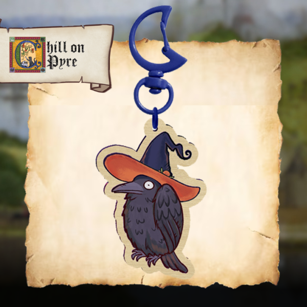 Witch Raven Wood Keychain
