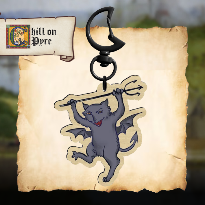 Devil Cat Wood Keychain