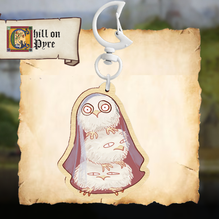 Ghost Birbs Wood Keychain