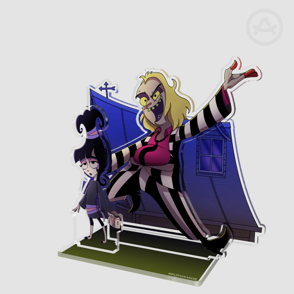 Beetlejuice and Lydia STANDEE 💀💚 | The animated series design x roof scene of the broadway musical | Fanart by Potainasor 🖤✨️❤️