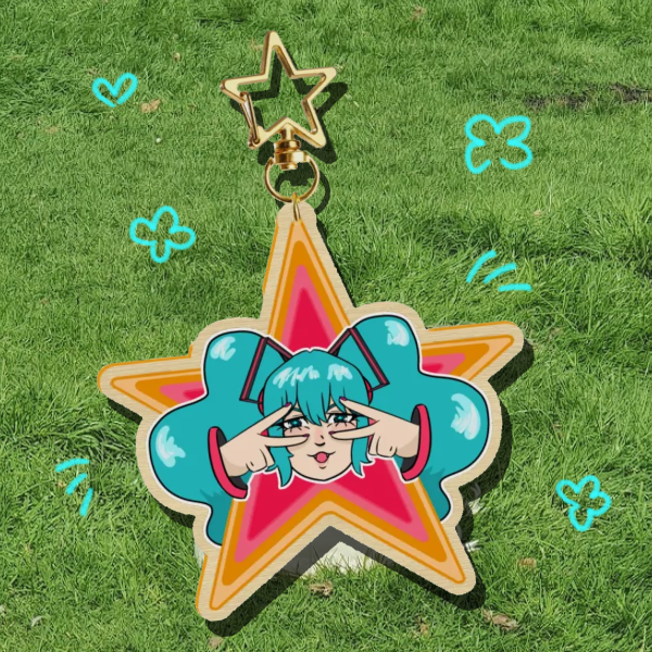 Miku Beam Wood Keychain