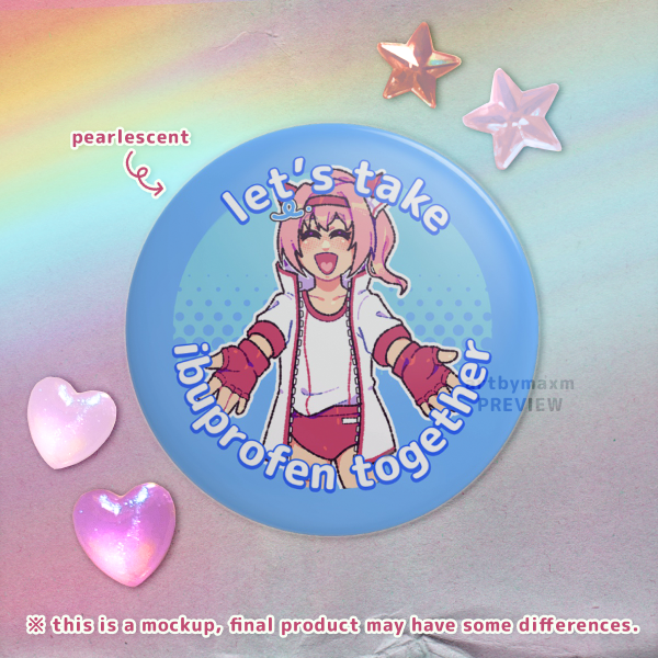 Haru Urara - Let's Take Ibuprofen Together Button Pin 【 Umamusume 】