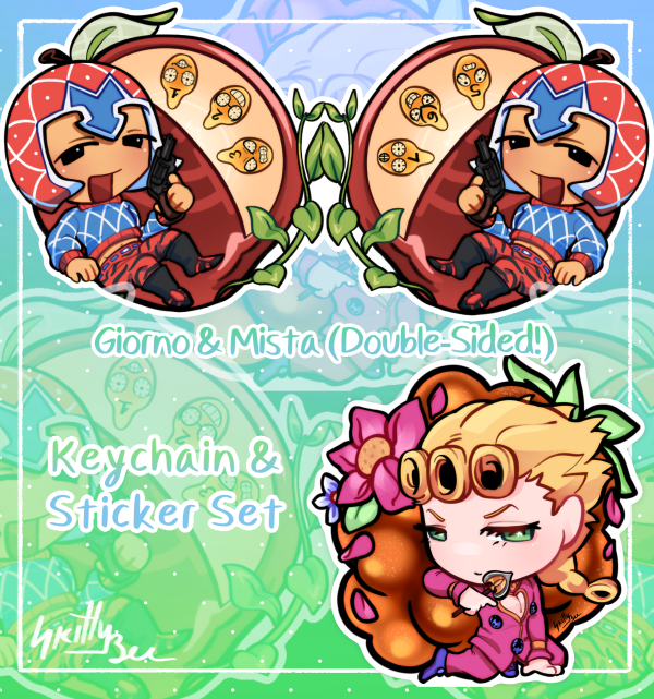 Giorno Giovanna & Guido Mista Keychain & Sticker Set