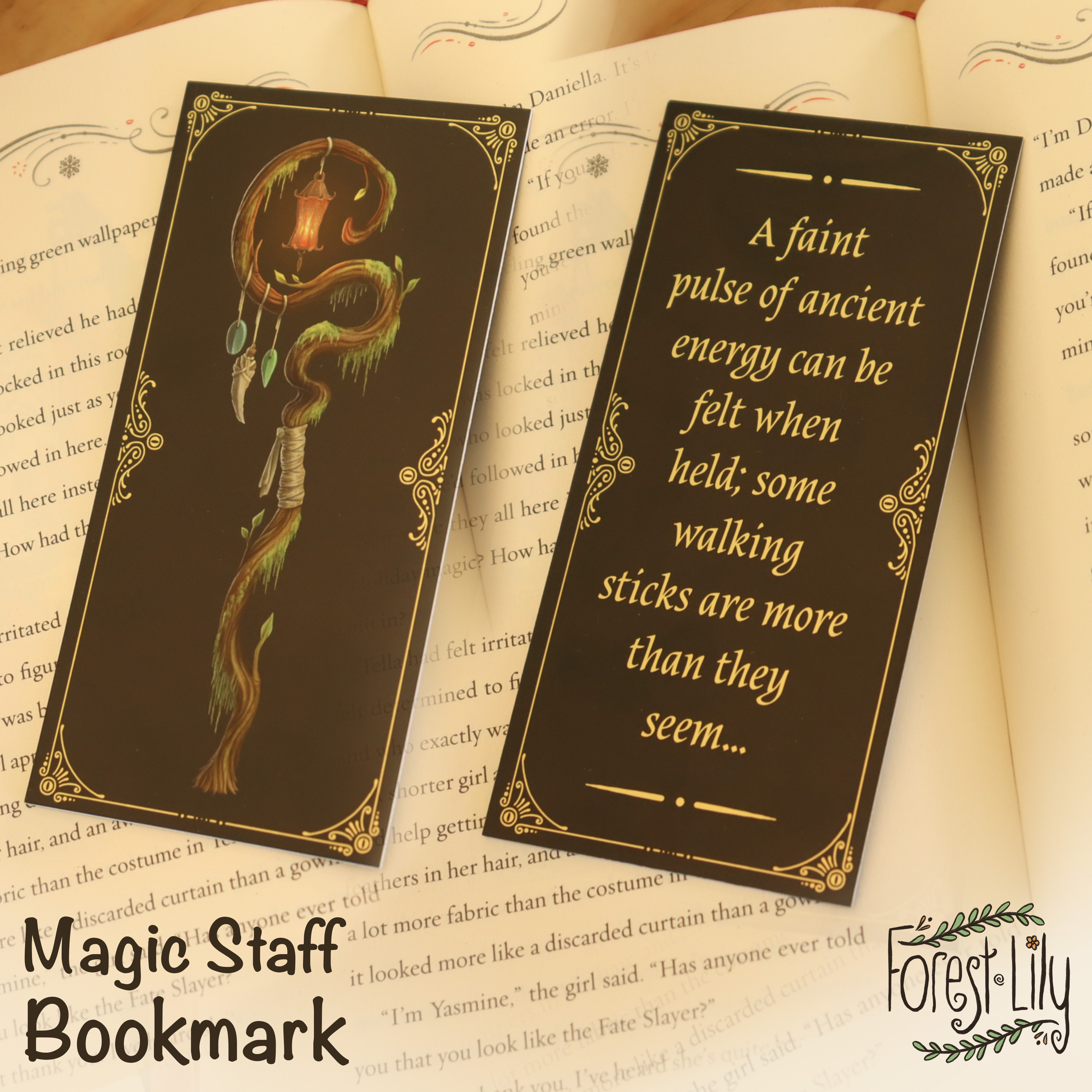 Fantasy Bookmark Magic Staff Illustration with Flavour Quote