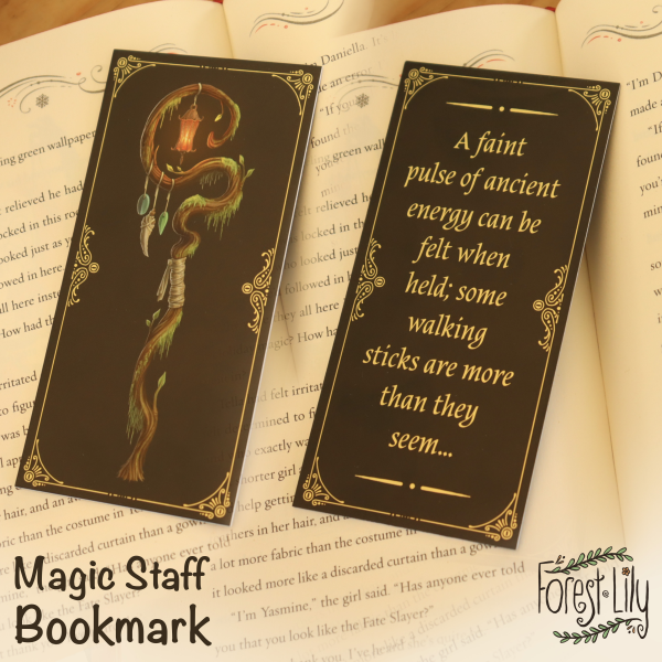 Fantasy Bookmark Magic Staff Illustration with Flavour Quote