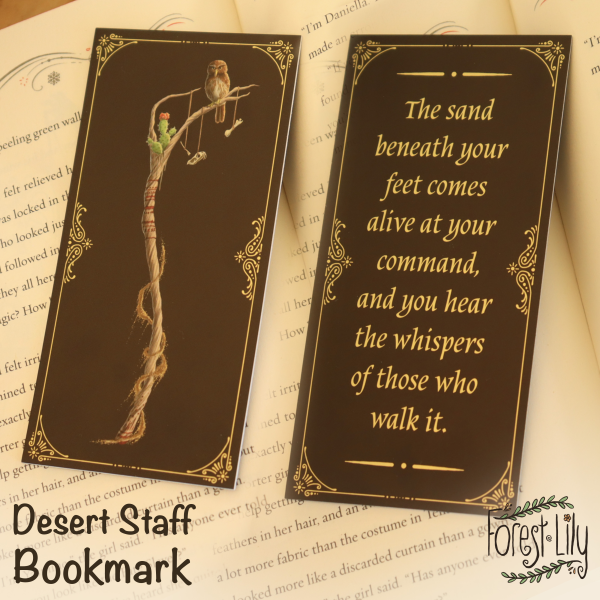 Fantasy Bookmark Desert Magic Staff Illustration with Flavour Quote