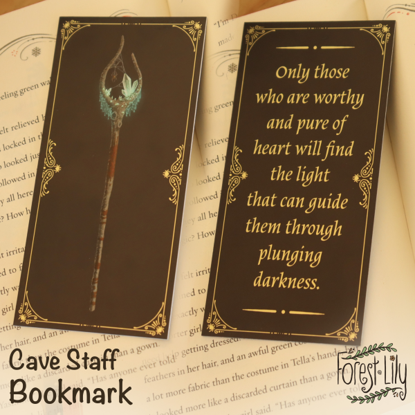 Fantasy Bookmark Cave Magic Staff Illustration with Flavour Quote