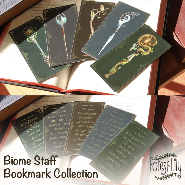 Fantasy Biome Staff Bookmark Collection - 5 Double Sided Bookmarks