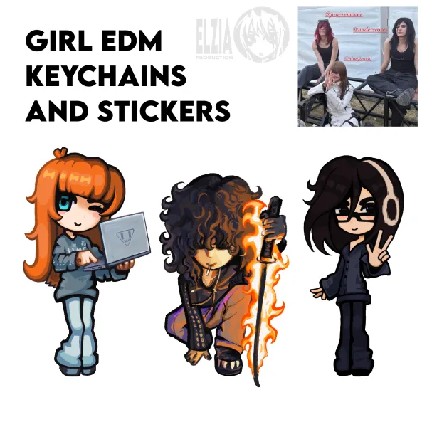 Girl EDM Keychain and Sticker Set