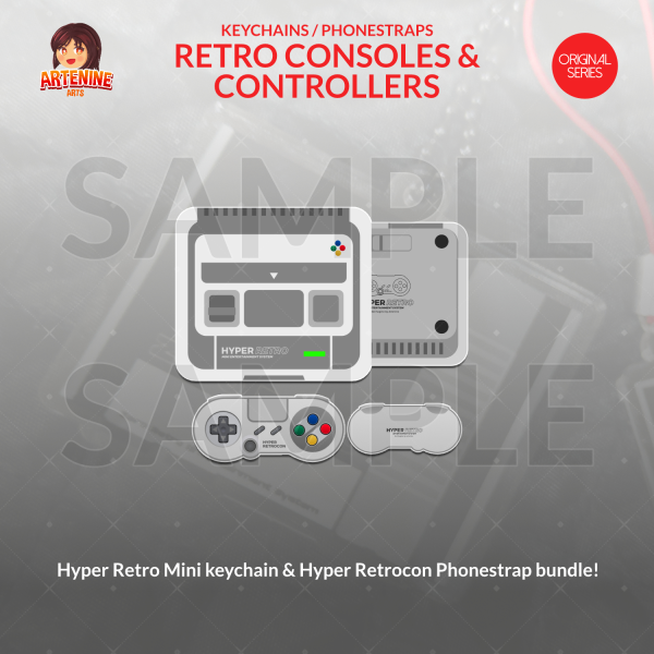 Artenine Originals - Hyper Retro Mini & Hyper Retrocon keychain & phonestrap bundle