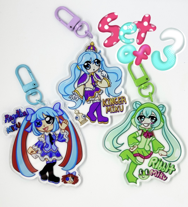 Hatsune Miku + Kinger, Ragatha, and Ribbit Keychains!!