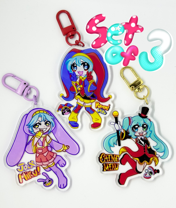 Hatsune Miku + Caine, Jax, and Pomni Keychains!!