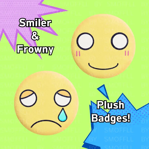 Smiler & Frowny Plush Badge Set