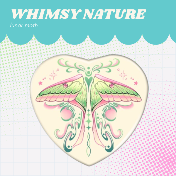 Lunar Moth Whimsy Heart Badge