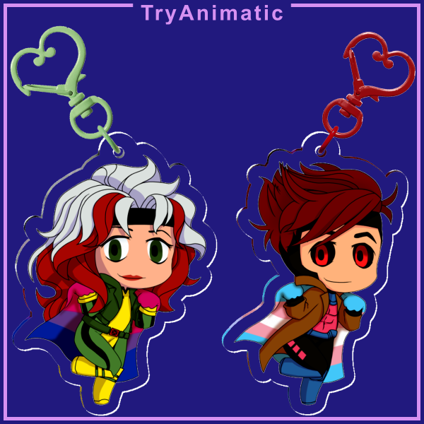 Trans Gambit and Bi Rogue keychains
