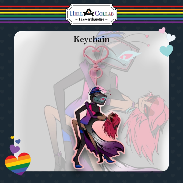 Past RadioStatic Vox and Alastor Keychain Hell-a-Collab Pride Collection