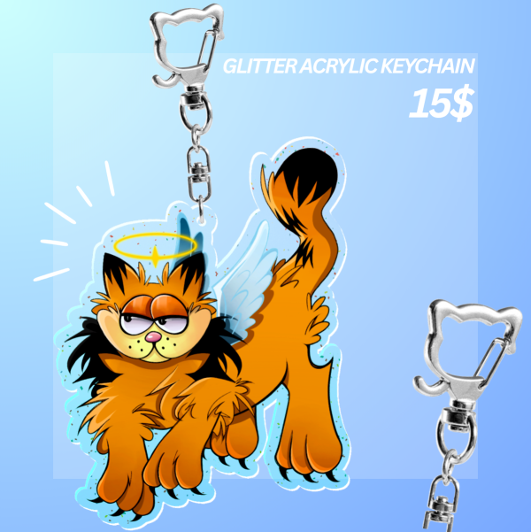 Angel Garfield Acrylic Glitter Keychain 3.5"